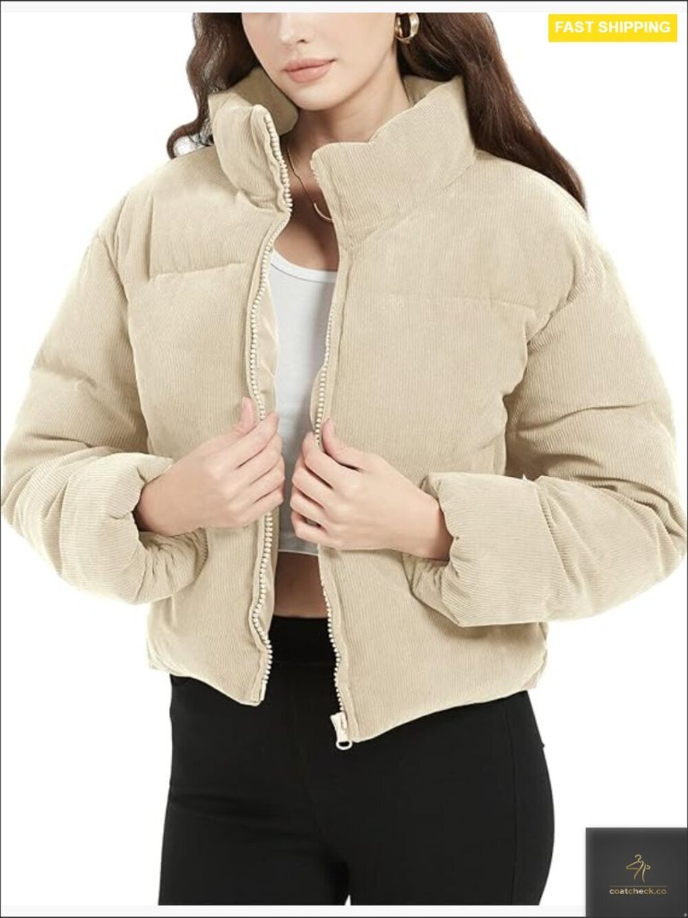 Cropped Corduroy Puffer Jacket Quilted Down Winter Coat Chic Oversized